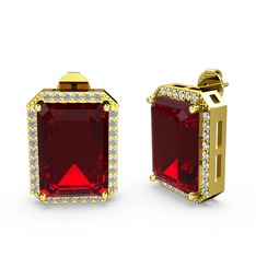 Garnet ve pırlanta 14 ayar altın küpe (0.66 karat)