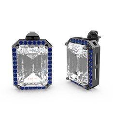 Swarovski ve lab safir 925 ayar siyah rodyum kaplama gümüş küpe