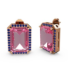 Pembe kuvars ve lab safir 18 ayar rose altın küpe