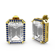 Avis Küpe - Beyaz zirkon ve lab safir 18 ayar altın küpe #1qc3701