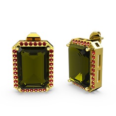 Peridot ve garnet 925 ayar altın kaplama gümüş küpe