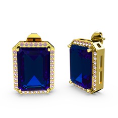 Avis Küpe - Lab safir ve pembe kuvars 8 ayar altın küpe #1qekxmz