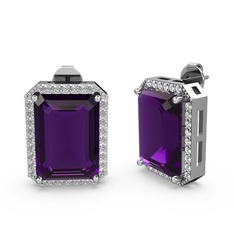 Avis Küpe - Ametist ve pırlanta 8 ayar beyaz altın küpe (0.66 karat) #1qhm421