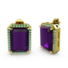 Avis Küpe - Ametist ve yeşil kuvars 925 ayar altın kaplama gümüş küpe #1rxrkc4