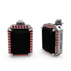 Siyah zirkon ve garnet 925 ayar gümüş küpe