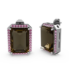 Avis Küpe - Dumanlı kuvars ve rodolit garnet 14 ayar beyaz altın küpe #1s8s5yp