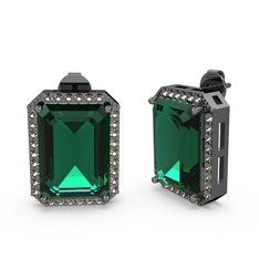 Avis Küpe - Yeşil kuvars ve dumanlı kuvars 925 ayar siyah rodyum kaplama gümüş küpe #1tr09is