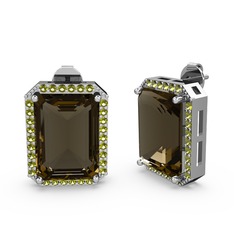 Avis Küpe - Dumanlı kuvars ve peridot 14 ayar beyaz altın küpe #1umtlsp