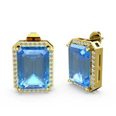 Akuamarin ve swarovski 925 ayar altın kaplama gümüş küpe
