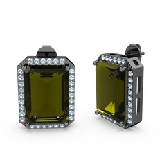 Avis Küpe - Peridot ve akuamarin 925 ayar siyah rodyum kaplama gümüş küpe #1wd9334