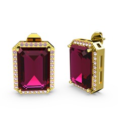 Rodolit garnet ve pembe kuvars 14 ayar altın küpe