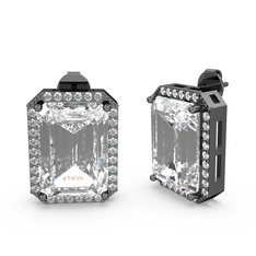 Avis Küpe - Swarovski ve beyaz zirkon 925 ayar siyah rodyum kaplama gümüş küpe #1wz6fqa