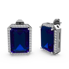Avis Küpe - Lab safir ve swarovski 14 ayar beyaz altın küpe #1x2uwv