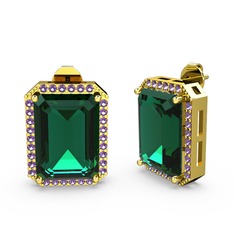 Avis Küpe - Yeşil kuvars ve ametist 8 ayar altın küpe #1y6a5gc