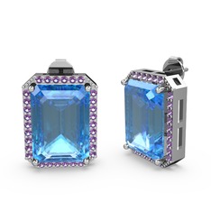 Avis Küpe - Akuamarin ve ametist 8 ayar beyaz altın küpe #2exwti