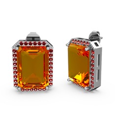 Sitrin ve garnet 14 ayar beyaz altın küpe