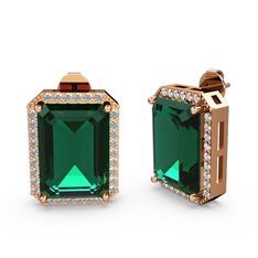 Avis Küpe - Yeşil kuvars ve beyaz zirkon 925 ayar rose altın kaplama gümüş küpe #35wyvp