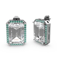 Avis Küpe - Swarovski ve yeşil kuvars 18 ayar beyaz altın küpe #3mcpgw