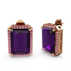 Ametist ve rodolit garnet 8 ayar rose altın küpe