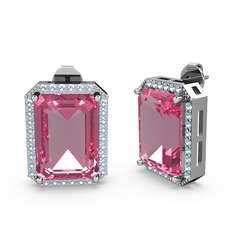 Avis Küpe - Pembe kuvars ve akuamarin 8 ayar beyaz altın küpe #492i8p