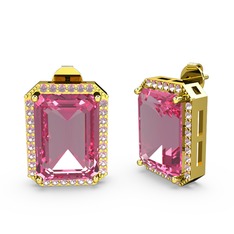 Avis Küpe - Pembe kuvars 18 ayar altın küpe #499add