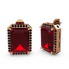 Garnet ve siyah zirkon 18 ayar rose altın küpe