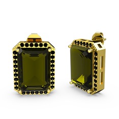 Peridot ve siyah zirkon 925 ayar altın kaplama gümüş küpe