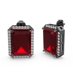 Avis Küpe - Garnet ve swarovski 925 ayar siyah rodyum kaplama gümüş küpe #6udy1t