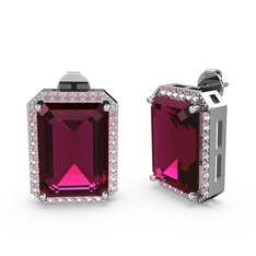 Rodolit garnet ve pembe kuvars 8 ayar beyaz altın küpe