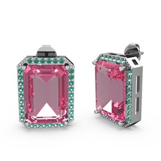 Avis Küpe - Pembe kuvars ve yeşil kuvars 18 ayar beyaz altın küpe #6yzsts