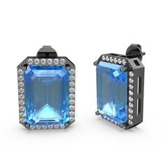 Avis Küpe - Akuamarin ve beyaz zirkon 925 ayar siyah rodyum kaplama gümüş küpe #7jyfr2
