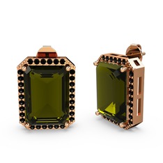 Peridot ve siyah zirkon 14 ayar rose altın küpe