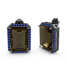 Avis Küpe - Dumanlı kuvars ve lab safir 925 ayar siyah rodyum kaplama gümüş küpe #8494rk