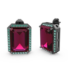 Avis Küpe - Rodolit garnet ve yeşil kuvars 925 ayar siyah rodyum kaplama gümüş küpe #8ax4q8