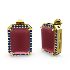 Avis Küpe - Kök yakut ve lab safir 14 ayar altın küpe #8b3efv