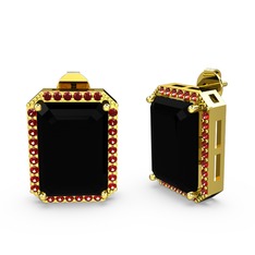 Avis Küpe - Siyah zirkon ve garnet 8 ayar altın küpe #8gzad6