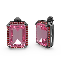 Avis Küpe - Pembe kuvars ve garnet 925 ayar siyah rodyum kaplama gümüş küpe #8l526y