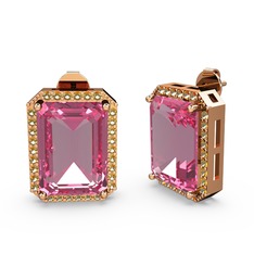 Pembe kuvars ve sitrin 8 ayar rose altın küpe