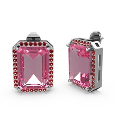 Avis Küpe - Pembe kuvars ve garnet 18 ayar beyaz altın küpe #95hi4o
