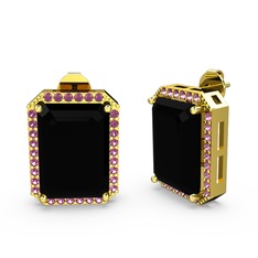 Siyah zirkon ve rodolit garnet 8 ayar altın küpe