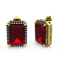 Garnet ve lab safir 925 ayar altın kaplama gümüş küpe