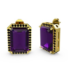 Avis Küpe - Ametist ve siyah zirkon 8 ayar altın küpe #bmzrw8