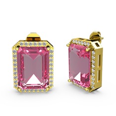 Pembe kuvars ve pırlanta 18 ayar altın küpe (0.66 karat)