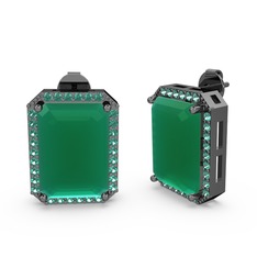 Avis Küpe - Kök zümrüt ve yeşil kuvars 925 ayar siyah rodyum kaplama gümüş küpe #dzcl8t