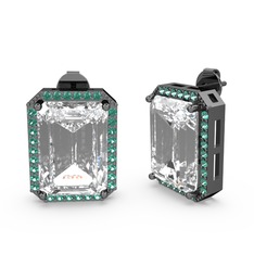 Swarovski ve yeşil kuvars 925 ayar siyah rodyum kaplama gümüş küpe