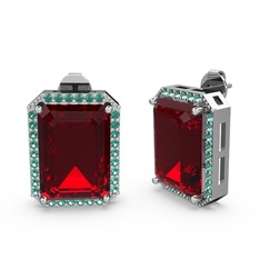 Avis Küpe - Garnet ve yeşil kuvars 18 ayar beyaz altın küpe #ecgb5a