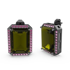 Avis Küpe - Peridot ve rodolit garnet 925 ayar siyah rodyum kaplama gümüş küpe #efbs9f