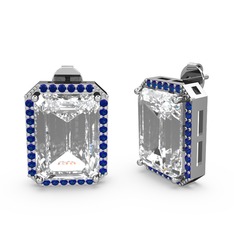 Swarovski ve lab safir 8 ayar beyaz altın küpe