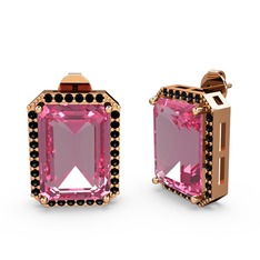 Pembe kuvars ve siyah zirkon 18 ayar rose altın küpe