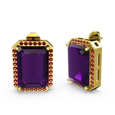 Avis Küpe - Ametist ve garnet 18 ayar altın küpe #g23bxn